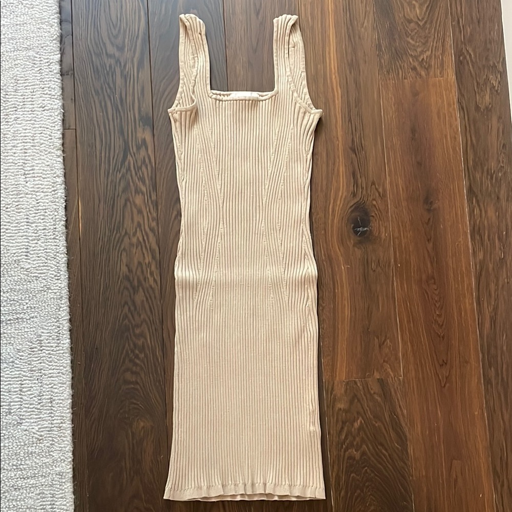 Beige Ribbed Knit Dress